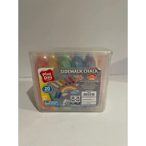 Play Day Sidewalk Chalk Set 20 Pieces Kids Outdoor Art Fun - Picture 1 of 4
